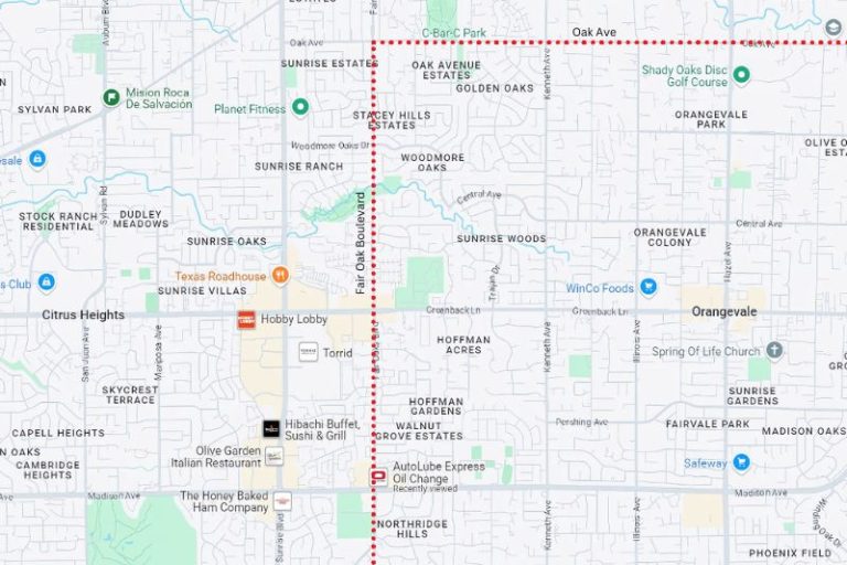 A map showing the road closures affecting Citrus Heights.