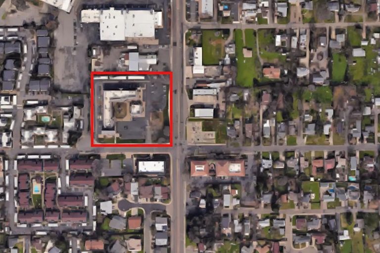An aerial view of an office complex for sale along Auburn Blvd. highlighted in red.