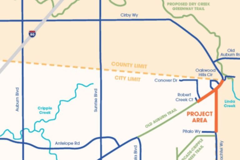 A map of the intersection, in orange, where road and pedestrian improvements are being planned as part of the Gateway Activation Project. // City of Citrus Heights