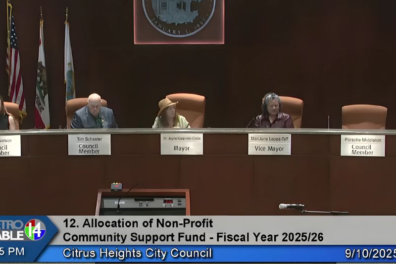 Four members of the Citrus Heights City Council voted to approve Non-profit Community Support grant funding to nine non-profits, Sept. 10, 2025