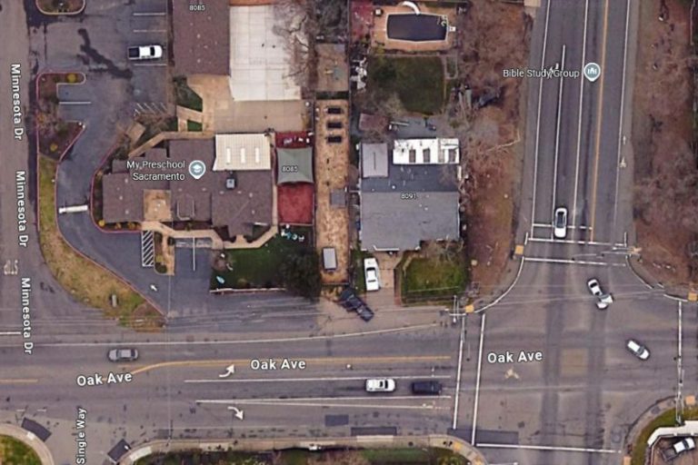 An aerial view of a preschool located on Oak Avenue listed for sale. // CH Sentinel